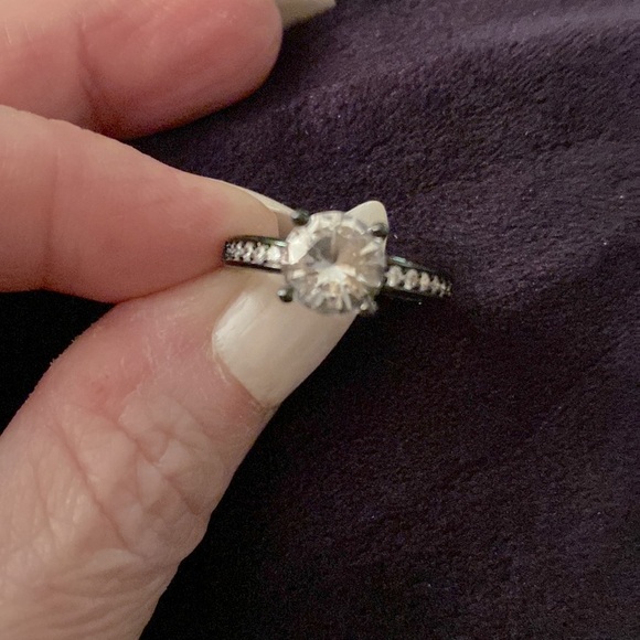 Black Moissanite Engagement Ring, Hallmark 925 Sterling Silver. Size 7. - Picture 2 of 3